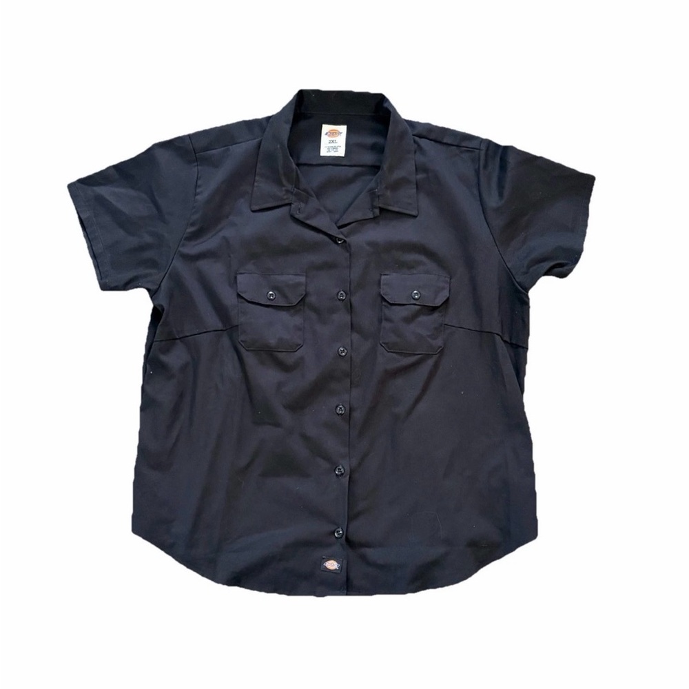 Dickies Women's Blue Button Down Shirt‎ Workwear Motorcycle Style